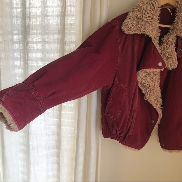 ❌Free People Owen Sherpa Lined Jacket Red Size Small - Picture 4 of 9